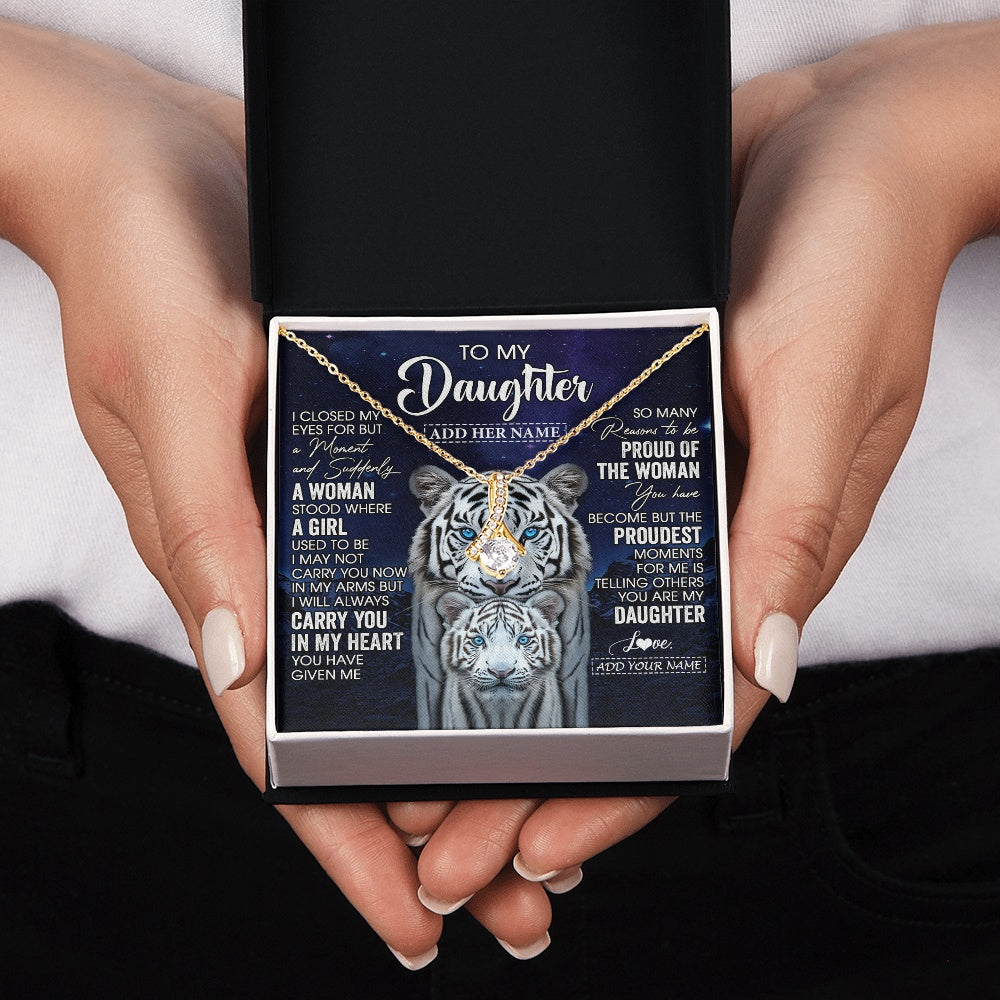 Alluring Beauty Necklace 18K Yellow Gold Finish | 2 | Personalized To My Daughter Necklace From Mom Dad I Close My Eyes White Tiger Daughter Birthday Gift Graduation Christmas Jewelry Gift Box Message Card | https://teecentury.