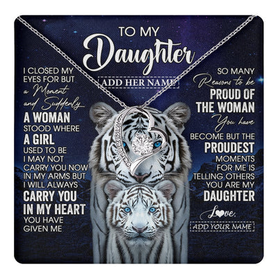 Forever Love Necklace 14K White Gold Finish | 1 | Personalized To My Daughter Necklace From Mom Dad I Close My Eyes White Tiger Daughter Birthday Gift Graduation Christmas Jewelry Gift Box Message Card | https://teecentury.