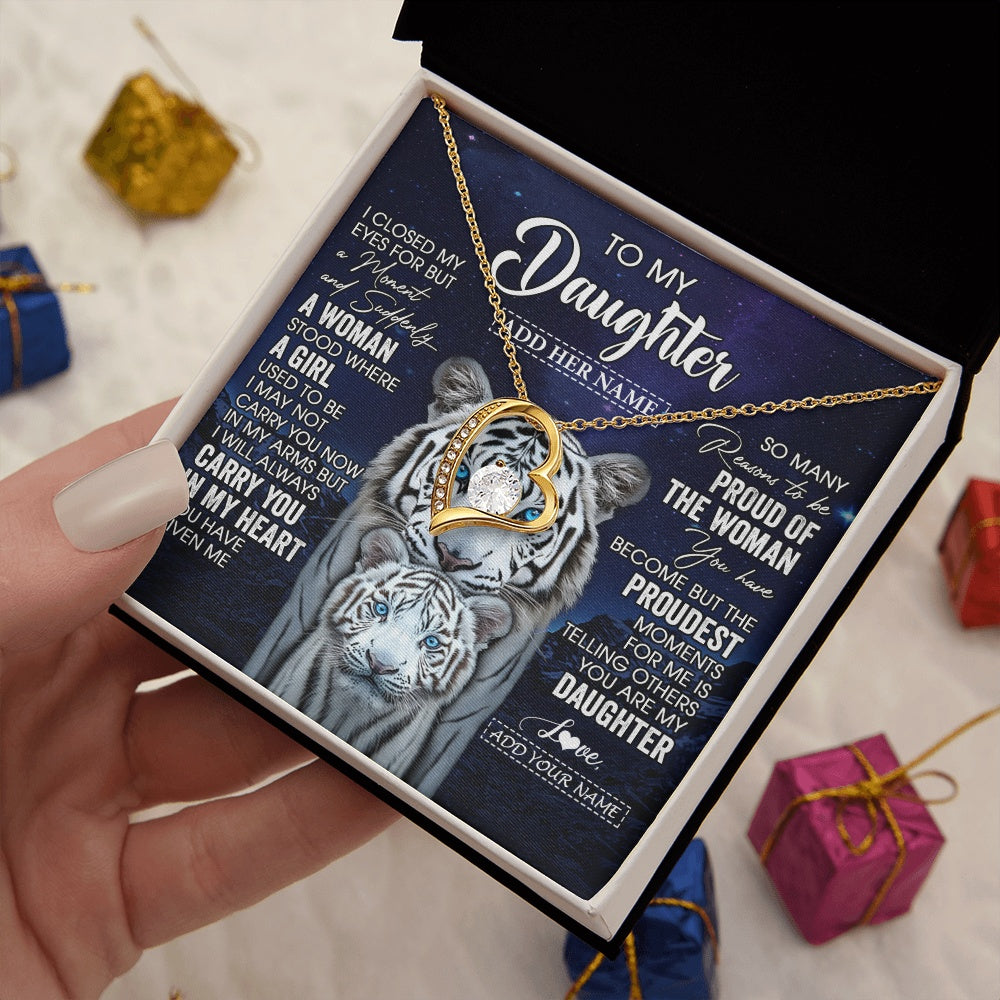 Forever Love Necklace 18K Yellow Gold Finish | 2 | Personalized To My Daughter Necklace From Mom Dad I Close My Eyes White Tiger Daughter Birthday Gift Graduation Christmas Jewelry Gift Box Message Card | https://teecentury.