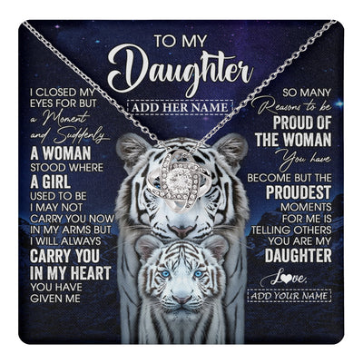 Love Knot Necklace 14K White Gold Finish | 1 | Personalized To My Daughter Necklace From Mom Dad I Close My Eyes White Tiger Daughter Birthday Gift Graduation Christmas Jewelry Gift Box Message Card | https://teecentury.