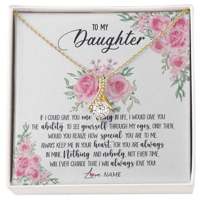 Alluring Beauty Necklace 18K Yellow Gold Finish | Personalized To My Daughter Necklace From Mom Dad I Will Always Love You Daughter Birthday Christmas Jewelry Pendant Customized Gift Box Message Card | teecentury