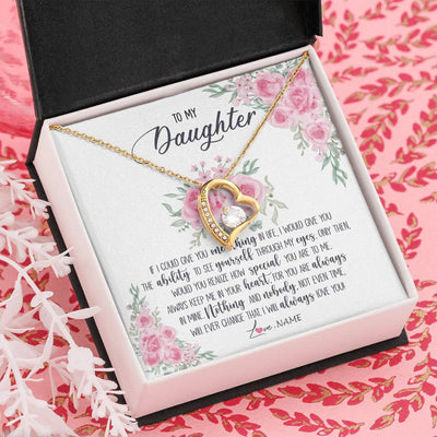 Forever Love Necklace 18K Yellow Gold Finish | Personalized To My Daughter Necklace From Mom Dad I Will Always Love You Daughter Birthday Christmas Jewelry Pendant Customized Gift Box Message Card | teecentury
