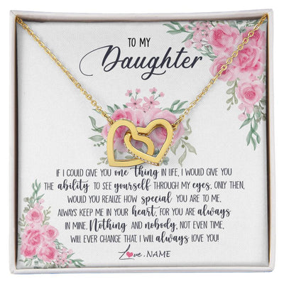 Interlocking Hearts Necklace 18K Yellow Gold Finish | Personalized To My Daughter Necklace From Mom Dad I Will Always Love You Daughter Birthday Christmas Jewelry Pendant Customized Gift Box Message Card | teecentury