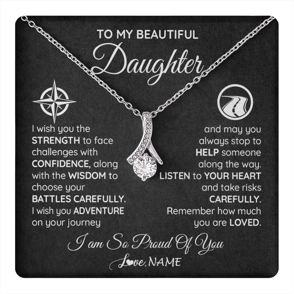 Alluring Beauty Necklace 14K White Gold Finish | 1 | Personalized To My Daughter Necklace From Mom Dad I Wish You The Strength Daughter Birthday Graduation Inspirational Customized Gift Box Message Card | teecentury.myshopify