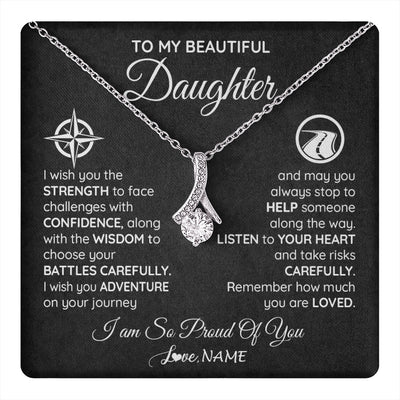 Alluring Beauty Necklace 14K White Gold Finish | 1 | Personalized To My Daughter Necklace From Mom Dad I Wish You The Strength Daughter Birthday Graduation Inspirational Customized Gift Box Message Card | teecentury.myshopify