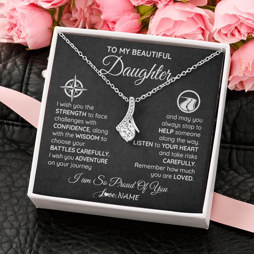 Alluring Beauty Necklace 14K White Gold Finish | 2 | Personalized To My Daughter Necklace From Mom Dad I Wish You The Strength Daughter Birthday Graduation Inspirational Customized Gift Box Message Card | teecentury.myshopify