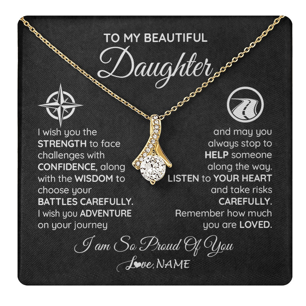 Alluring Beauty Necklace 18K Yellow Gold Finish | 1 | Personalized To My Daughter Necklace From Mom Dad I Wish You The Strength Daughter Birthday Graduation Inspirational Customized Gift Box Message Card | teecentury.myshopify