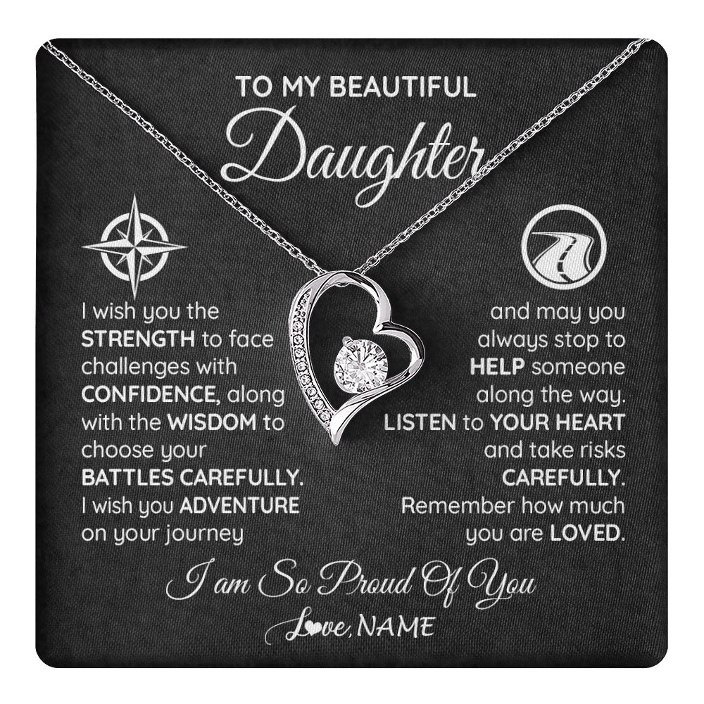 Forever Love Necklace 14K White Gold Finish | 1 | Personalized To My Daughter Necklace From Mom Dad I Wish You The Strength Daughter Birthday Graduation Inspirational Customized Gift Box Message Card | teecentury.myshopify