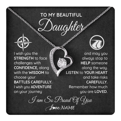 Forever Love Necklace 14K White Gold Finish | 1 | Personalized To My Daughter Necklace From Mom Dad I Wish You The Strength Daughter Birthday Graduation Inspirational Customized Gift Box Message Card | teecentury.myshopify