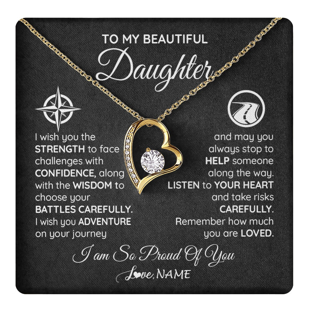 Forever Love Necklace 18K Yellow Gold Finish | 1 | Personalized To My Daughter Necklace From Mom Dad I Wish You The Strength Daughter Birthday Graduation Inspirational Customized Gift Box Message Card | teecentury.myshopify