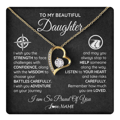 Forever Love Necklace 18K Yellow Gold Finish | 1 | Personalized To My Daughter Necklace From Mom Dad I Wish You The Strength Daughter Birthday Graduation Inspirational Customized Gift Box Message Card | teecentury.myshopify