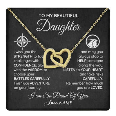 Interlocking Hearts Necklace 18K Yellow Gold Finish | 1 | Personalized To My Daughter Necklace From Mom Dad I Wish You The Strength Daughter Birthday Graduation Inspirational Customized Gift Box Message Card | teecentury.myshopify