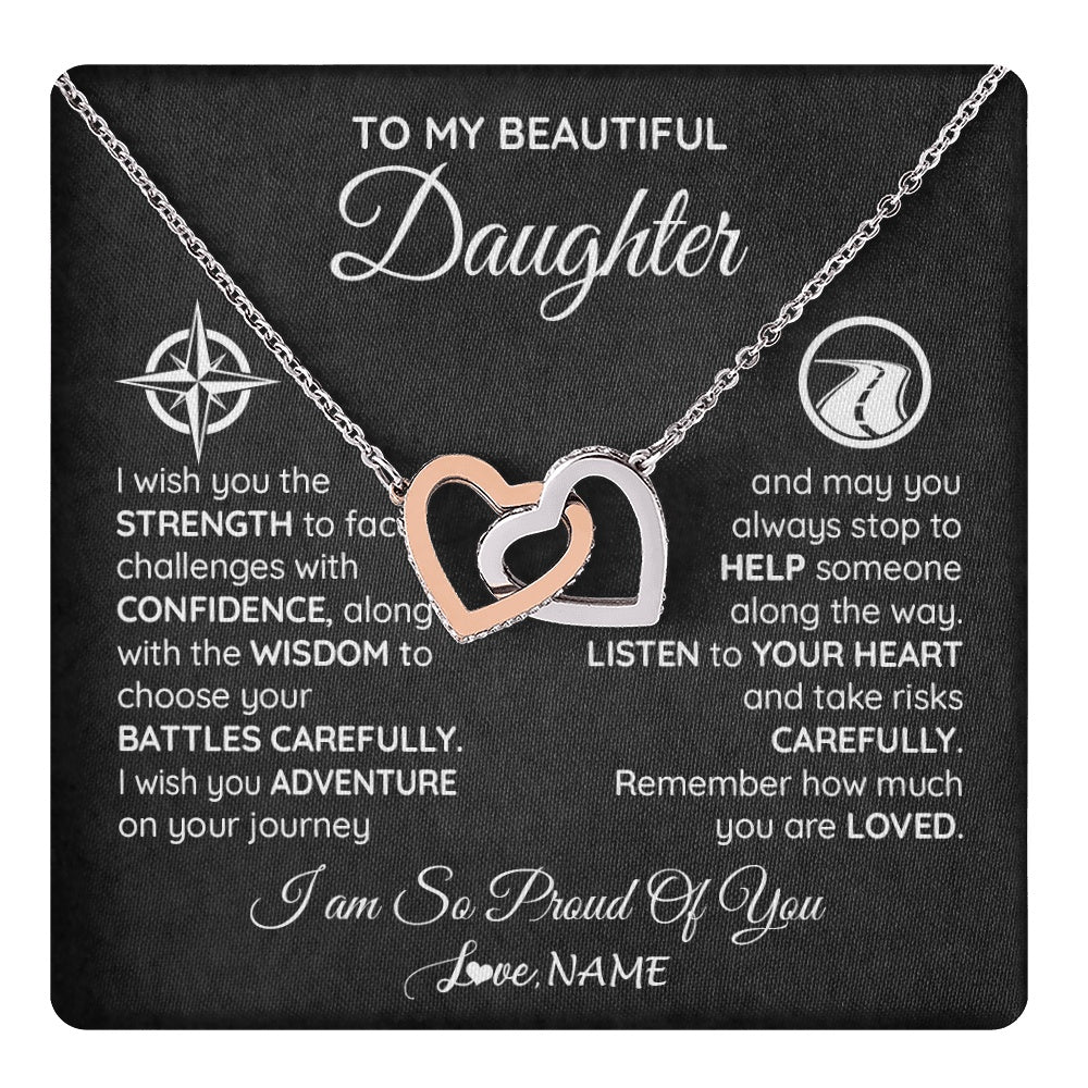 Interlocking Hearts Necklace Stainless Steel & Rose Gold Finish | 1 | Personalized To My Daughter Necklace From Mom Dad I Wish You The Strength Daughter Birthday Graduation Inspirational Customized Gift Box Message Card | teecentury.myshopify
