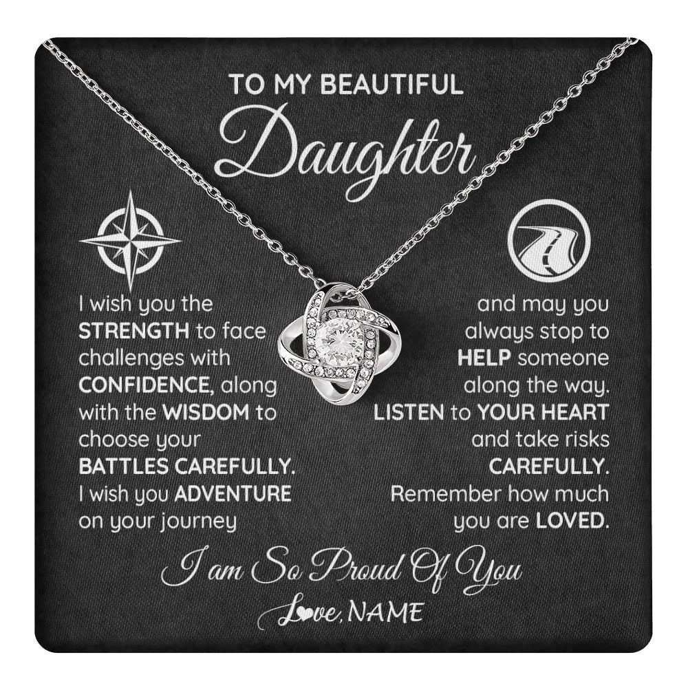 Love Knot Necklace 14K White Gold Finish | 1 | Personalized To My Daughter Necklace From Mom Dad I Wish You The Strength Daughter Birthday Graduation Inspirational Customized Gift Box Message Card | teecentury.myshopify