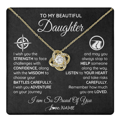 Love Knot Necklace 18K Yellow Gold Finish | 1 | Personalized To My Daughter Necklace From Mom Dad I Wish You The Strength Daughter Birthday Graduation Inspirational Customized Gift Box Message Card | teecentury.myshopify