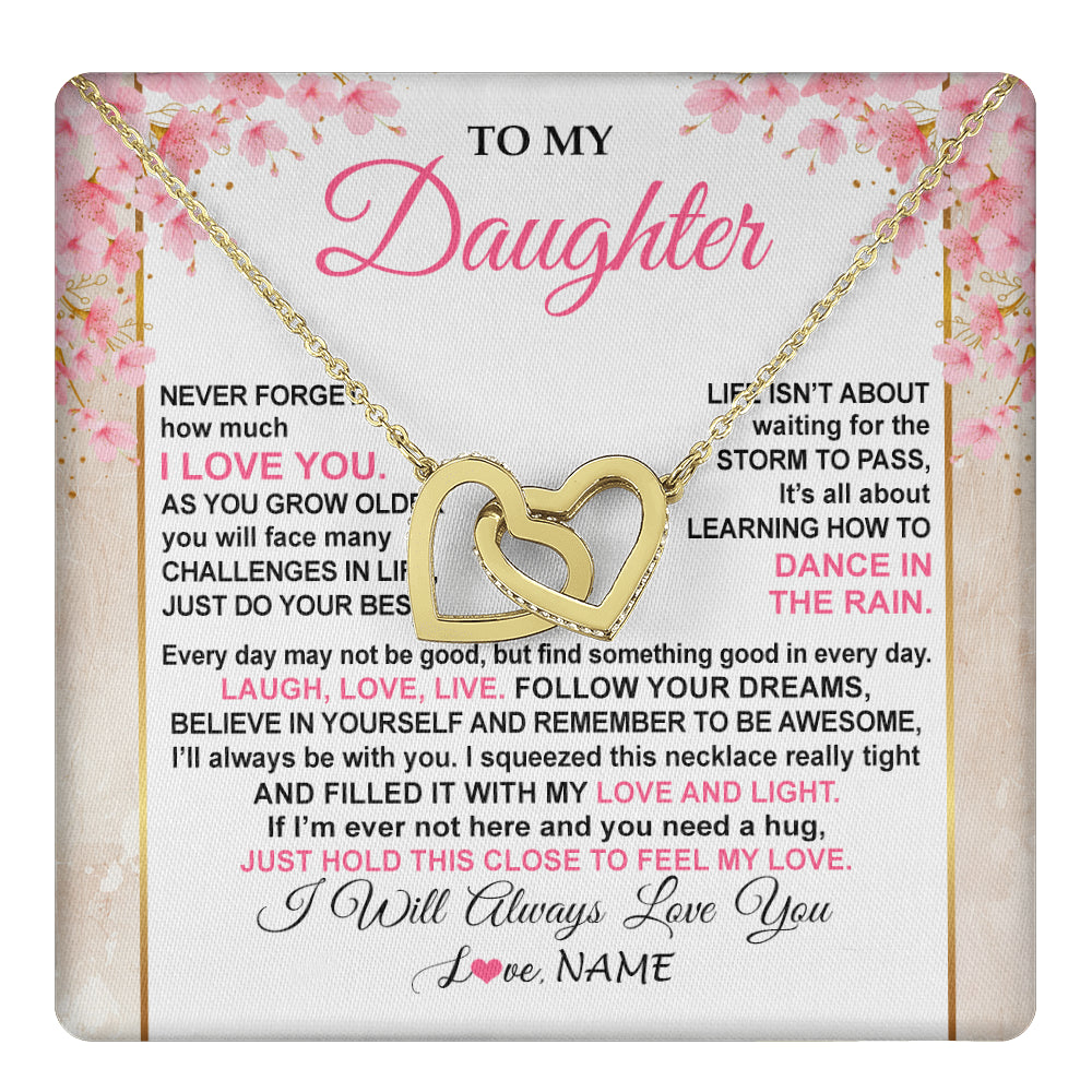 Interlocking Hearts Necklace 18K Yellow Gold Finish | 1 | Personalized To My Daughter Necklace From Mom Dad Inspirational I Love You Daughter Birthday Jewelry Graduation Christmas Customized Gift Box Message Card | teecentury