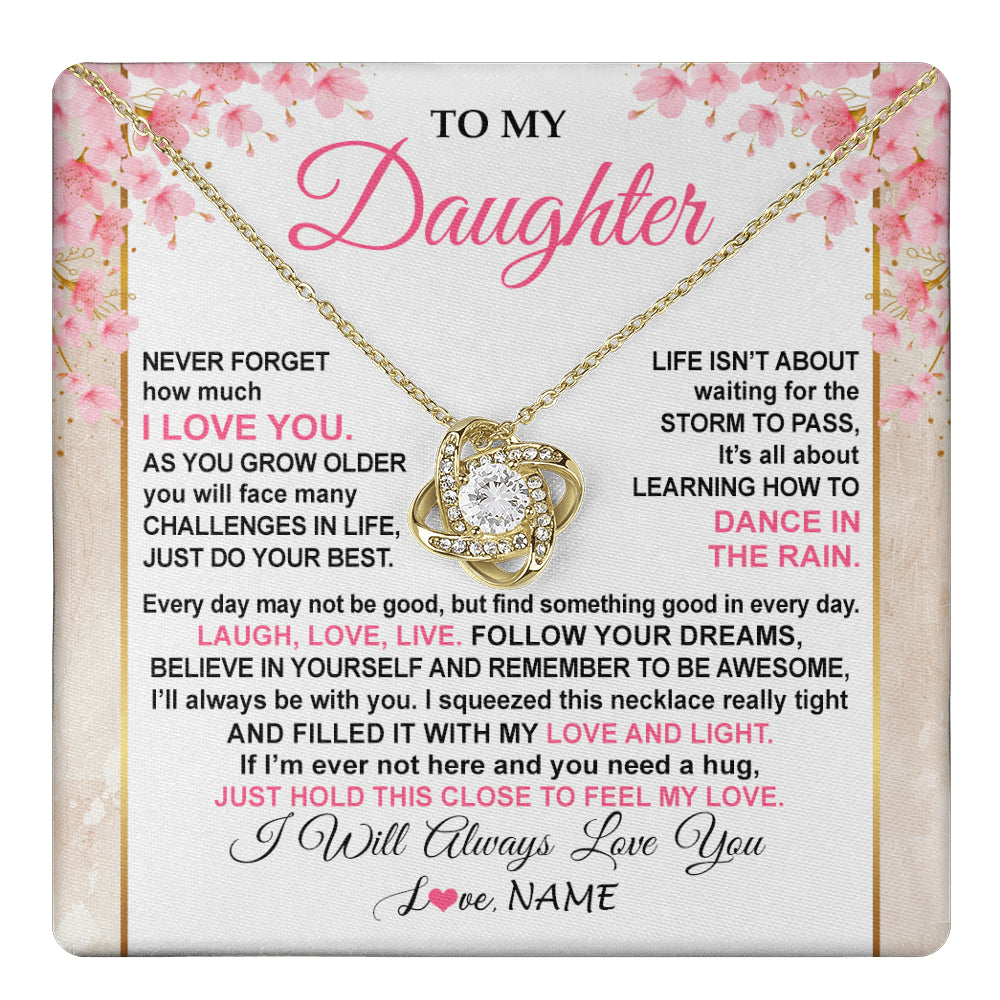 Love Knot Necklace 18K Yellow Gold Finish | 1 | Personalized To My Daughter Necklace From Mom Dad Inspirational I Love You Daughter Birthday Jewelry Graduation Christmas Customized Gift Box Message Card | teecentury