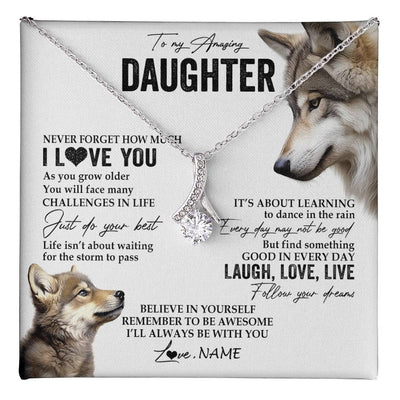 Alluring Beauty Necklace 14K White Gold Finish | 1 | Personalized To My Daughter Necklace From Mom Dad Just Do You Best Laugh Love Live Wolf Daughter Birthday Graduation Christmas Customized Gift Box Message Card | teecentury