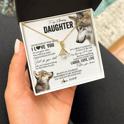 Alluring Beauty Necklace 18K Yellow Gold Finish | 2 | Personalized To My Daughter Necklace From Mom Dad Just Do You Best Laugh Love Live Wolf Daughter Birthday Graduation Christmas Customized Gift Box Message Card | teecentury