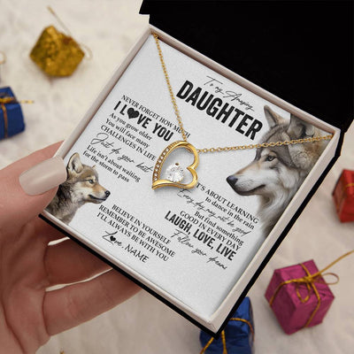 Forever Love Necklace 18K Yellow Gold Finish | 2 | Personalized To My Daughter Necklace From Mom Dad Just Do You Best Laugh Love Live Wolf Daughter Birthday Graduation Christmas Customized Gift Box Message Card | teecentury