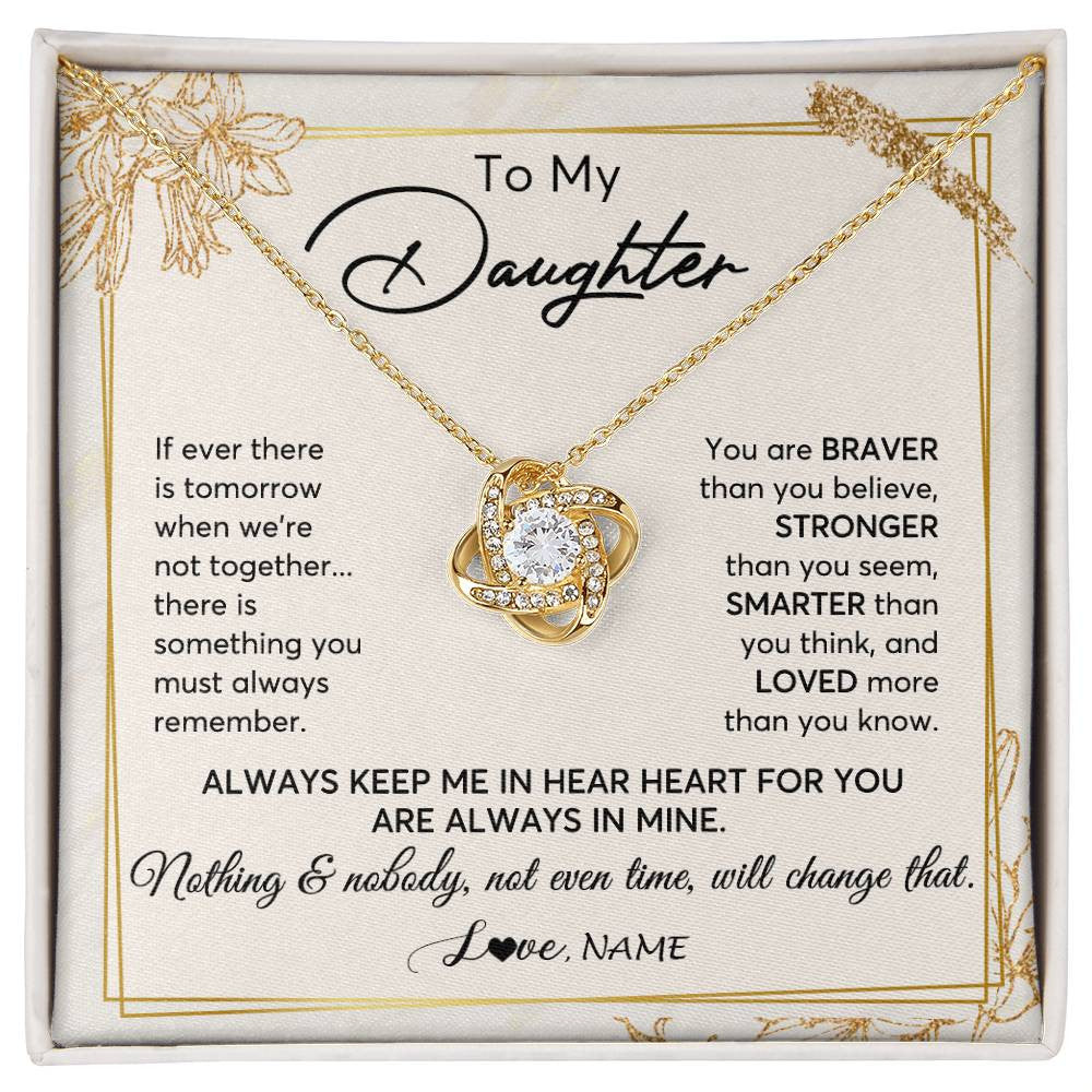 Love Knot Necklace 18K Yellow Gold Finish | 1 | Personalized To My Daughter Necklace From Mom Dad Mother Always Keep Me In Your Heart Daughter Birthday Graduation Christmas Customized Gift Box Message Card | teecentury