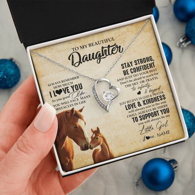 Forever Love Necklace 14K White Gold Finish | 2 | Personalized To My Daughter Necklace From Mom Dad Mother Always Remember I Love You Horse Daughter Birthday Jewelry Christmas Customized Gift Box Message Card | teecentury