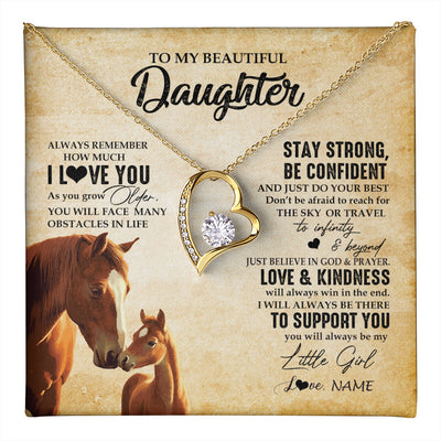 Forever Love Necklace 18K Yellow Gold Finish | 1 | Personalized To My Daughter Necklace From Mom Dad Mother Always Remember I Love You Horse Daughter Birthday Jewelry Christmas Customized Gift Box Message Card | teecentury