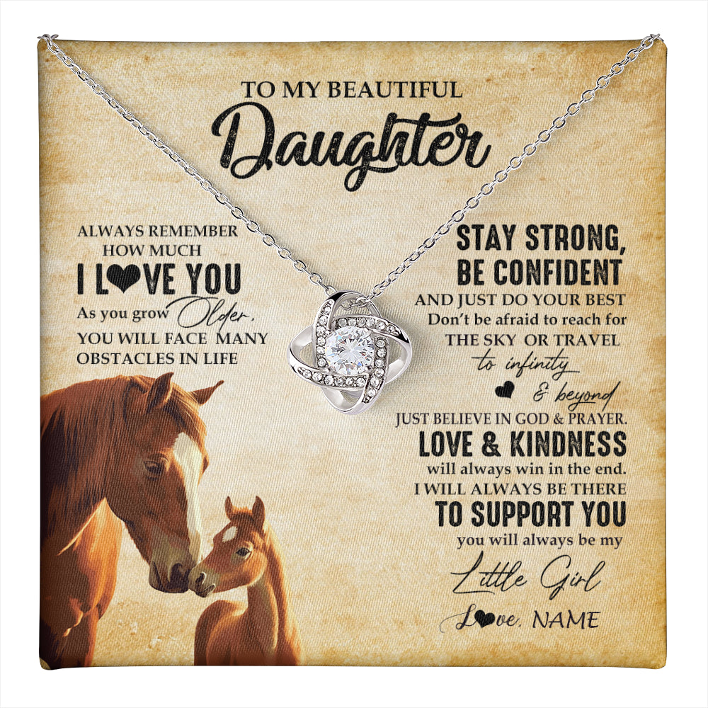 Love Knot Necklace 14K White Gold Finish | 1 | Personalized To My Daughter Necklace From Mom Dad Mother Always Remember I Love You Horse Daughter Birthday Jewelry Christmas Customized Gift Box Message Card | teecentury