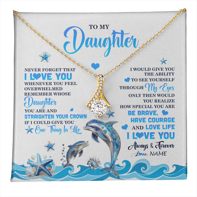 Alluring Beauty Necklace 18K Yellow Gold Finish | 1 | Personalized To My Daughter Necklace From Mom Dad Mother Dophin Never Forget I Love You Daughter Birthday Jewelry Christmas Customized Gift Box Message Card | teecentury