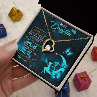 Forever Love Necklace 18K Yellow Gold Finish | 2 | Personalized To My Daughter Necklace From Mom Dad Mother Fairy Silhouette Fantasy Moon Daughter Birthday Graduation Christmas Customized Gift Box Message Card | teecentury
