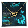 Interlocking Hearts Necklace 18K Yellow Gold Finish | 1 | Personalized To My Daughter Necklace From Mom Dad Mother Fairy Silhouette Fantasy Moon Daughter Birthday Graduation Christmas Customized Gift Box Message Card | teecentury