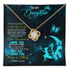 Love Knot Necklace 18K Yellow Gold Finish | 1 | Personalized To My Daughter Necklace From Mom Dad Mother Fairy Silhouette Fantasy Moon Daughter Birthday Graduation Christmas Customized Gift Box Message Card | teecentury