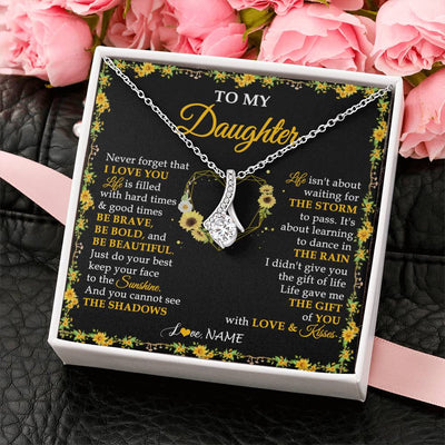 Alluring Beauty Necklace 14K White Gold Finish | 2 | Personalized To My Daughter Necklace From Mom Dad Mother Father I Love You Sunflower Daughter Birthday Jewelry Christmas Customized Gift Box Message Card | teecentury