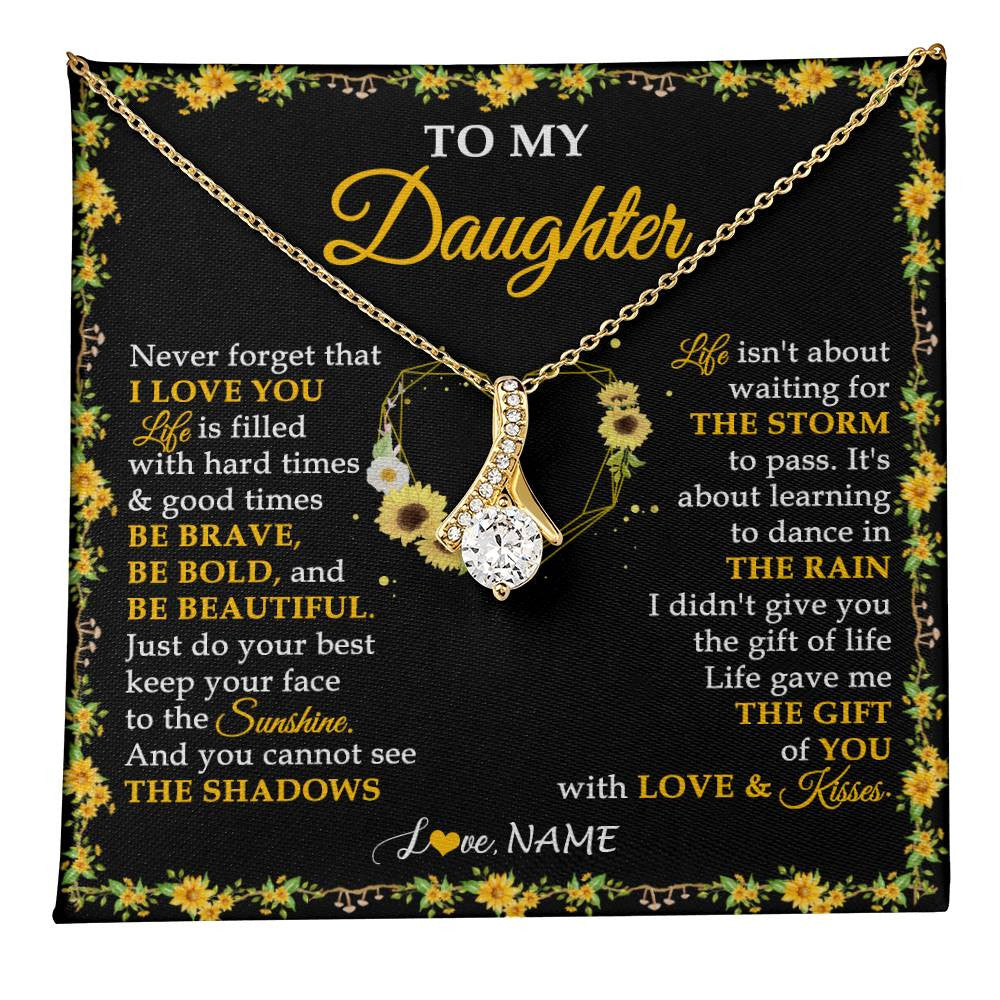 Alluring Beauty Necklace 18K Yellow Gold Finish | 1 | Personalized To My Daughter Necklace From Mom Dad Mother Father I Love You Sunflower Daughter Birthday Jewelry Christmas Customized Gift Box Message Card | teecentury