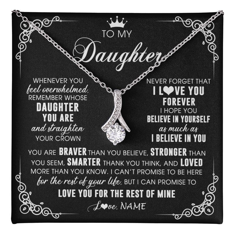Alluring Beauty Necklace 14K White Gold Finish | 1 | Personalized To My Daughter Necklace From Mom Dad Mother Father Inspirational Strength Daughter Birthday Jewelry Christmas Customized Gift Box Message Card | teecentury