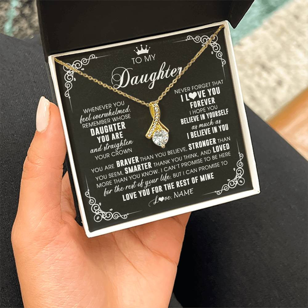 Alluring Beauty Necklace 18K Yellow Gold Finish | 2 | Personalized To My Daughter Necklace From Mom Dad Mother Father Inspirational Strength Daughter Birthday Jewelry Christmas Customized Gift Box Message Card | teecentury