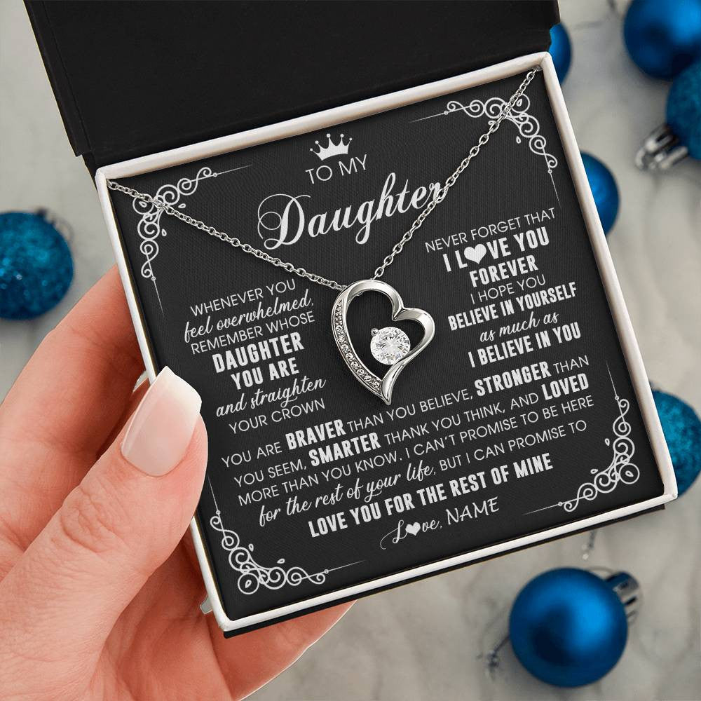 Forever Love Necklace 14K White Gold Finish | 2 | Personalized To My Daughter Necklace From Mom Dad Mother Father Inspirational Strength Daughter Birthday Jewelry Christmas Customized Gift Box Message Card | teecentury