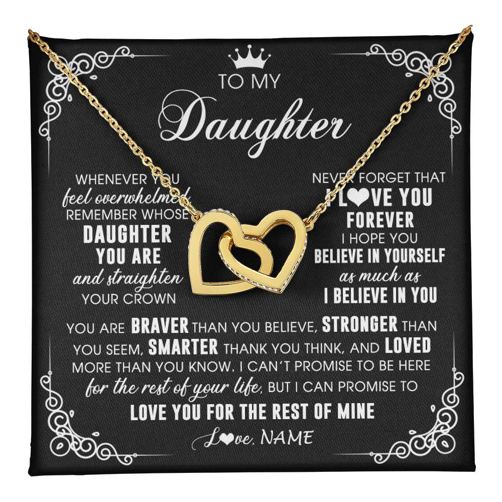 Interlocking Hearts Necklace 18K Yellow Gold Finish | 1 | Personalized To My Daughter Necklace From Mom Dad Mother Father Inspirational Strength Daughter Birthday Jewelry Christmas Customized Gift Box Message Card | teecentury