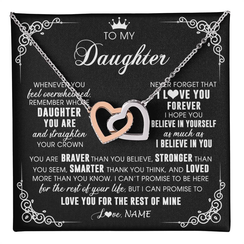 Interlocking Hearts Necklace Stainless Steel & Rose Gold Finish | 1 | Personalized To My Daughter Necklace From Mom Dad Mother Father Inspirational Strength Daughter Birthday Jewelry Christmas Customized Gift Box Message Card | teecentury