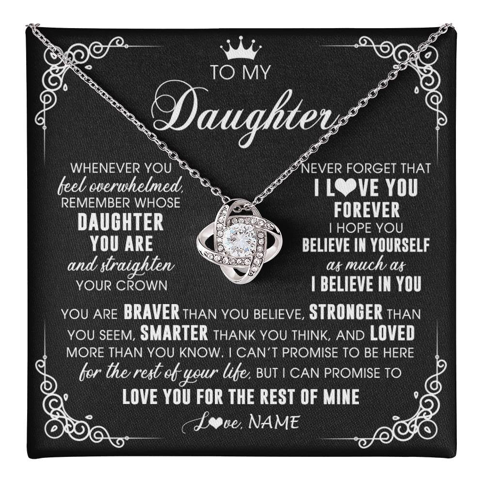 Love Knot Necklace 14K White Gold Finish | 1 | Personalized To My Daughter Necklace From Mom Dad Mother Father Inspirational Strength Daughter Birthday Jewelry Christmas Customized Gift Box Message Card | teecentury