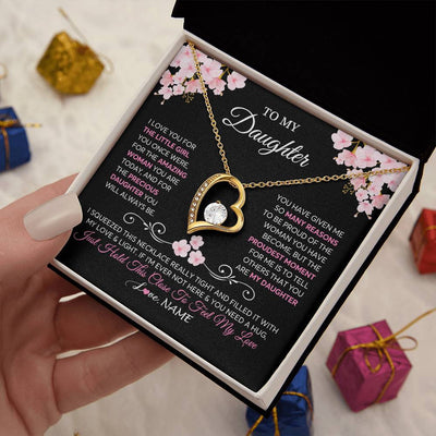 Forever Love Necklace 18K Yellow Gold Finish | 2 | Personalized To My Daughter Necklace From Mom Dad Mother Father Love You Little Girl Daughter Birthday Jewelry Christmas Customized Gift Box Message Card | teecentury