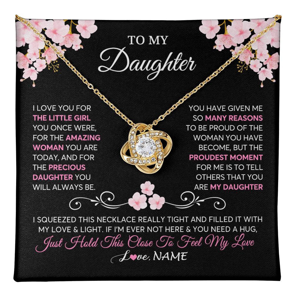 Love Knot Necklace 18K Yellow Gold Finish | 1 | Personalized To My Daughter Necklace From Mom Dad Mother Father Love You Little Girl Daughter Birthday Jewelry Christmas Customized Gift Box Message Card | teecentury