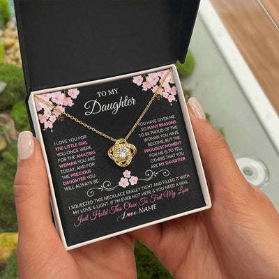 Love Knot Necklace 18K Yellow Gold Finish | 2 | Personalized To My Daughter Necklace From Mom Dad Mother Father Love You Little Girl Daughter Birthday Jewelry Christmas Customized Gift Box Message Card | teecentury