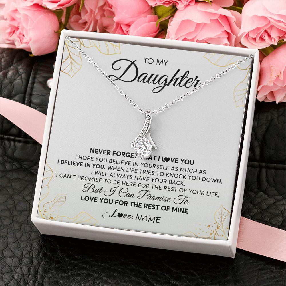 Alluring Beauty Necklace | Personalized To My Daughter Necklace From Mom Dad Mother Father Never Forget That I Love You Daughter Birthday Christmas Customized Gift Box Message Card | teecentury
