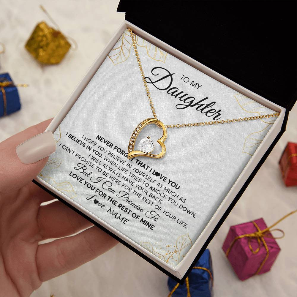 Forever Love Necklace 18K Yellow Gold Finish | 2 | Personalized To My Daughter Necklace From Mom Dad Mother Father Never Forget That I Love You Daughter Birthday Christmas Customized Gift Box Message Card | teecentury