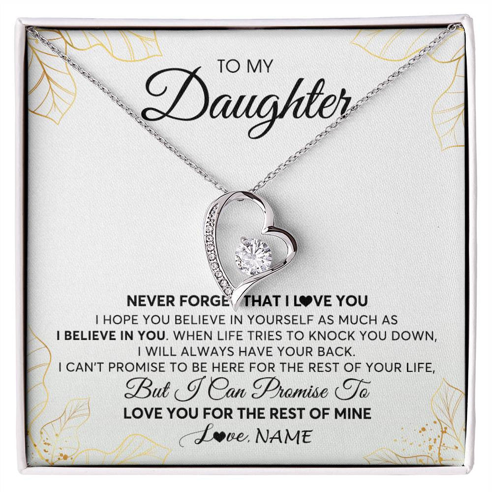 Forever Love Necklace | Personalized To My Daughter Necklace From Mom Dad Mother Father Never Forget That I Love You Daughter Birthday Christmas Customized Gift Box Message Card | teecentury