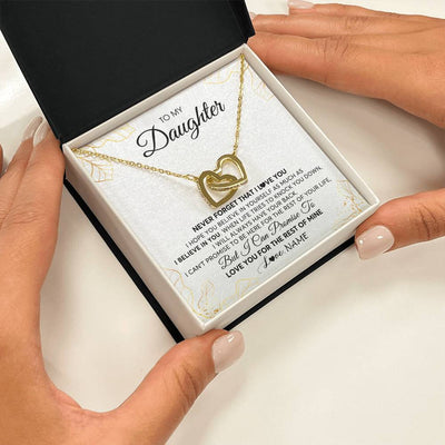 Interlocking Hearts Necklace 18K Yellow Gold Finish | 2 | Personalized To My Daughter Necklace From Mom Dad Mother Father Never Forget That I Love You Daughter Birthday Christmas Customized Gift Box Message Card | teecentury