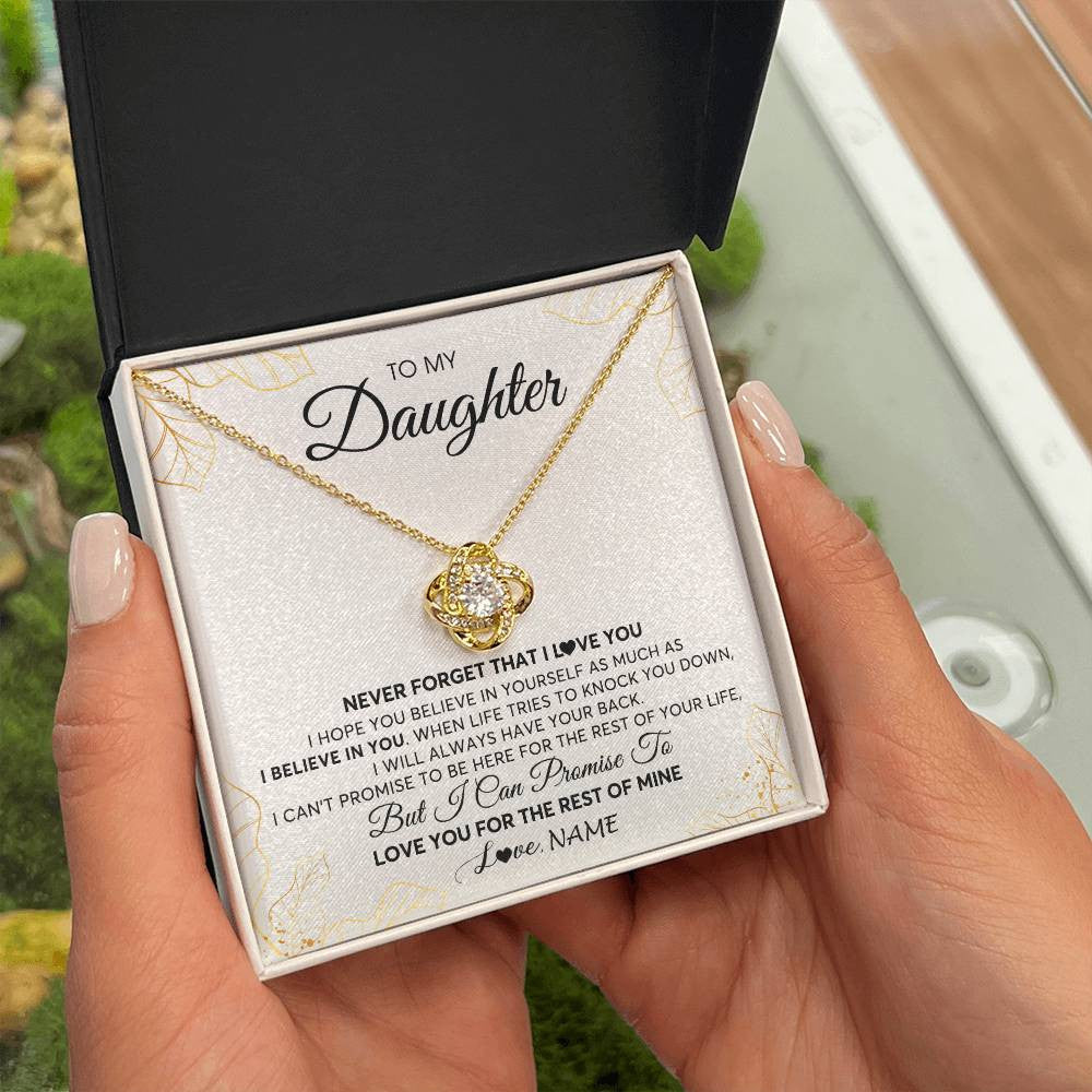 Love Knot Necklace 18K Yellow Gold Finish | 2 | Personalized To My Daughter Necklace From Mom Dad Mother Father Never Forget That I Love You Daughter Birthday Christmas Customized Gift Box Message Card | teecentury