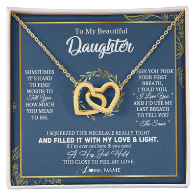 Interlocking Hearts Necklace 18K Yellow Gold Finish | Personalized To My Daughter Necklace From Mom Dad Mother How Much You Mean To Me Gift For Daughter Birthday Graduation Christmas Customized Message Card | teecentury