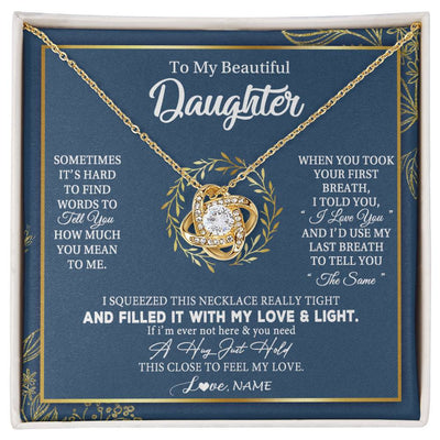 Love Knot Necklace 18K Yellow Gold Finish | Personalized To My Daughter Necklace From Mom Dad Mother How Much You Mean To Me Gift For Daughter Birthday Graduation Christmas Customized Message Card | teecentury